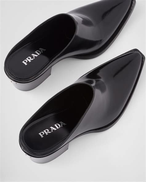 prada satin mules|prada brushed leather mules.